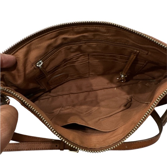 FOSSIL Carmel Brown Leather Crossbody Distressed GUC Square Organizer Bag - Picture 5 of 10